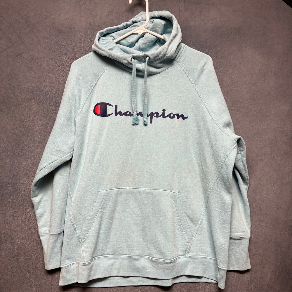Plus Size Champion Hoodie Sweatshirt 1X Center Logo Pullover Cozy Wam Athletic